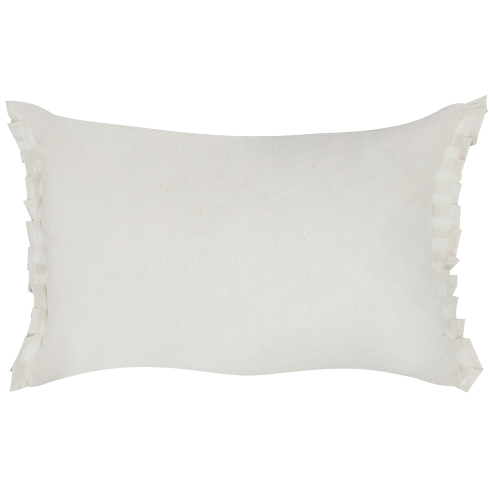 Set di 2 cuscini decorativi in lino bianco sporco 30 x 45 cm con balze e fiocchi