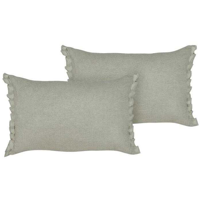 Set di 2 cuscini decorativi in lino grigio chiaro 30 x 45 cm con balze e fiocchi