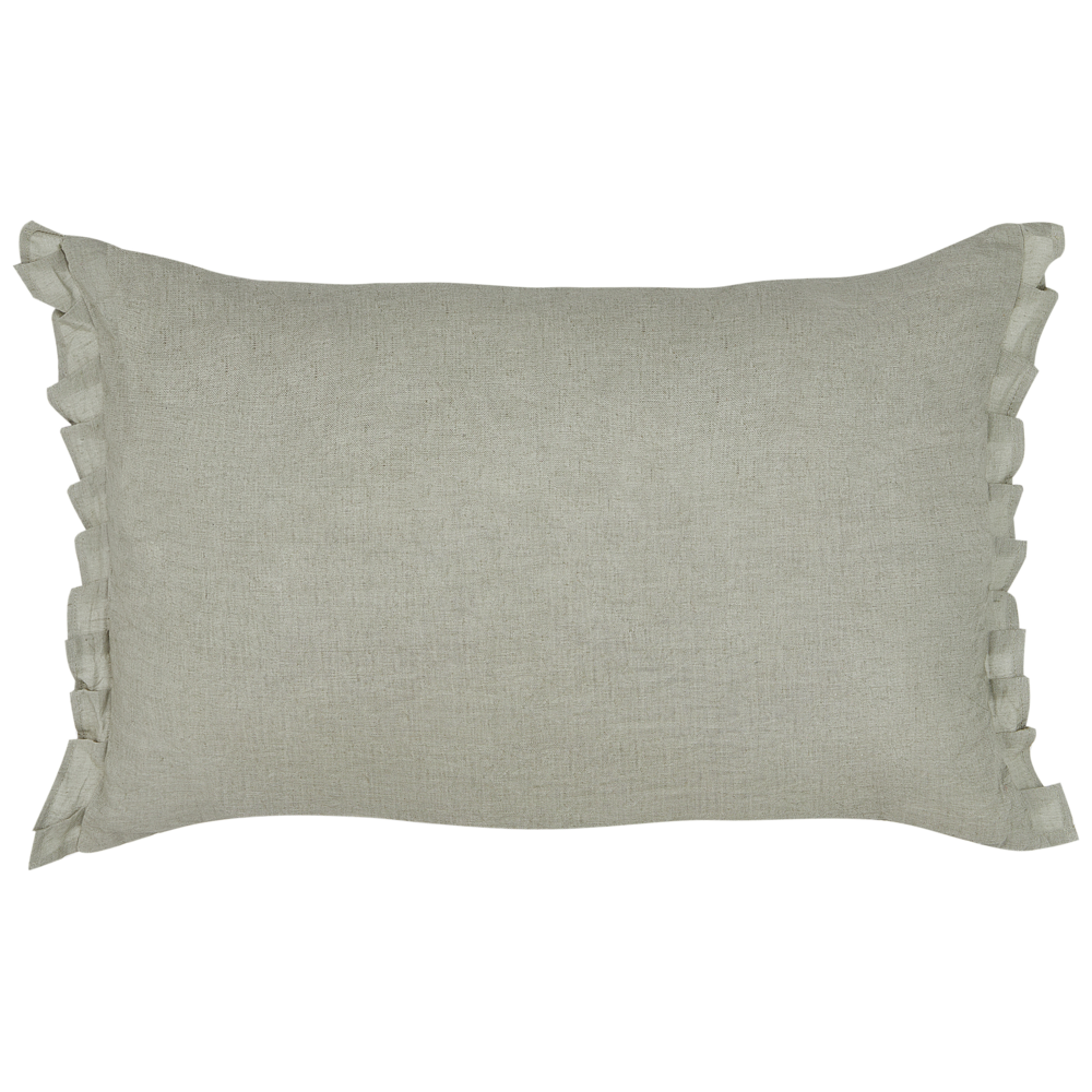 Set di 2 cuscini decorativi in lino grigio chiaro 30 x 45 cm con balze e fiocchi