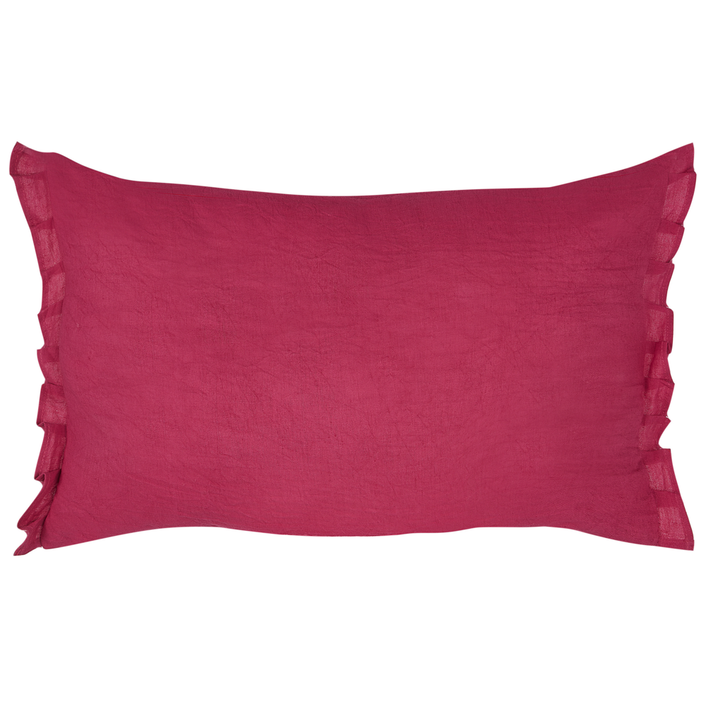 Set di 2 cuscini decorativi in lino rosso 30 x 45 cm con balze e fiocchi