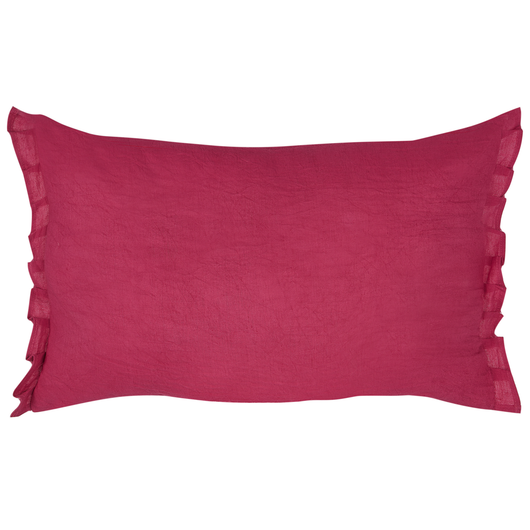 Set di 2 cuscini decorativi in lino rosso 30 x 45 cm con balze e fiocchi