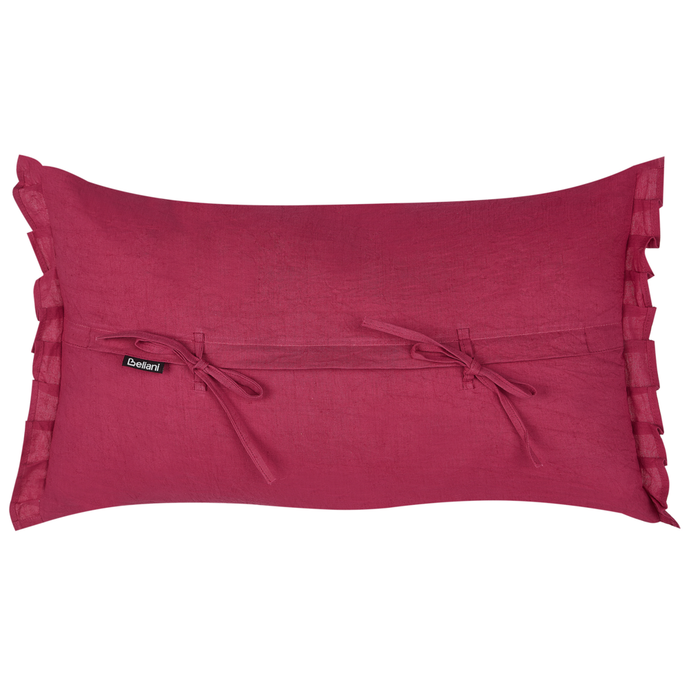 Set di 2 cuscini decorativi in lino rosso 30 x 45 cm con balze e fiocchi