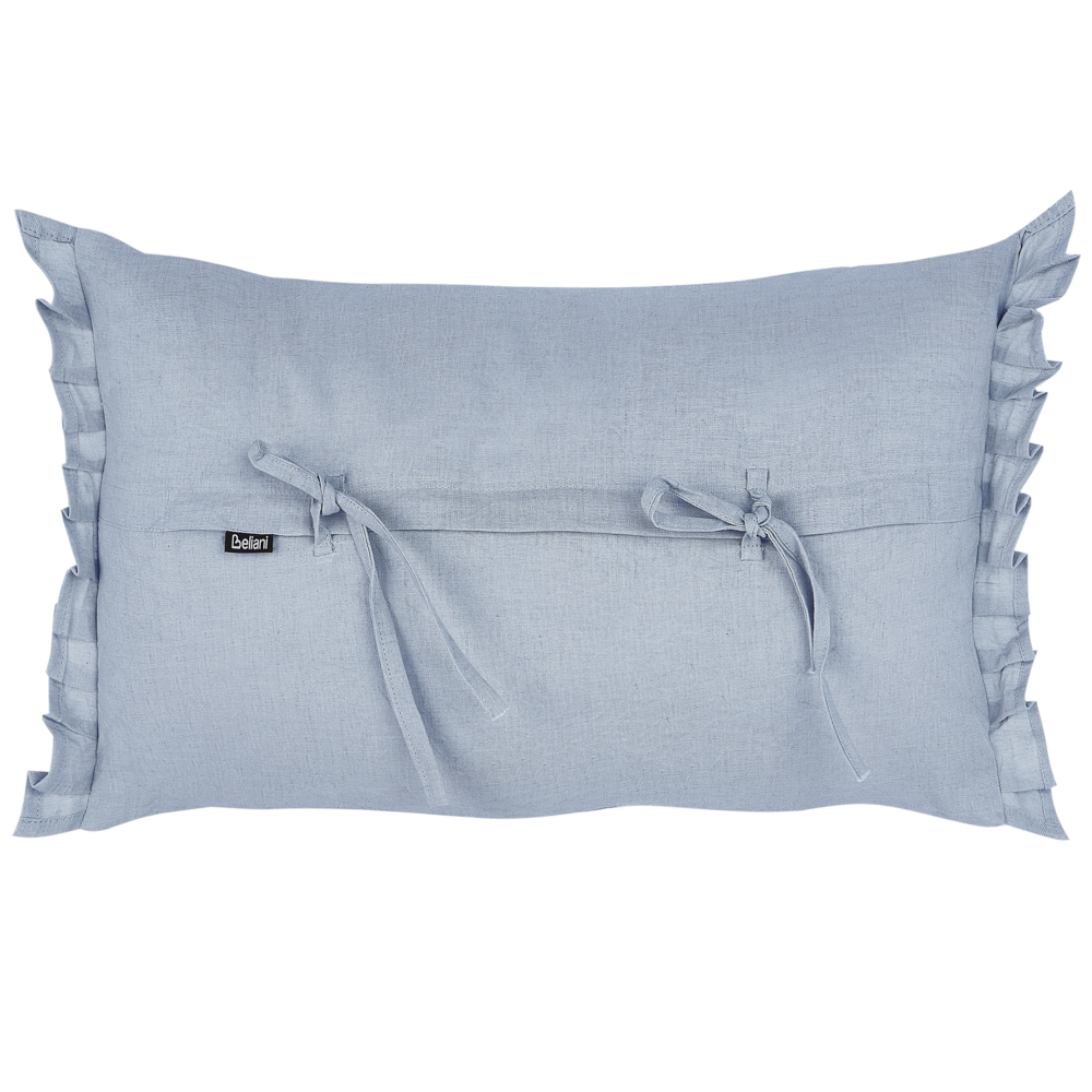 Set di 2 cuscini decorativi in lino blu chiaro 30 x 45 cm con balze e fiocchi