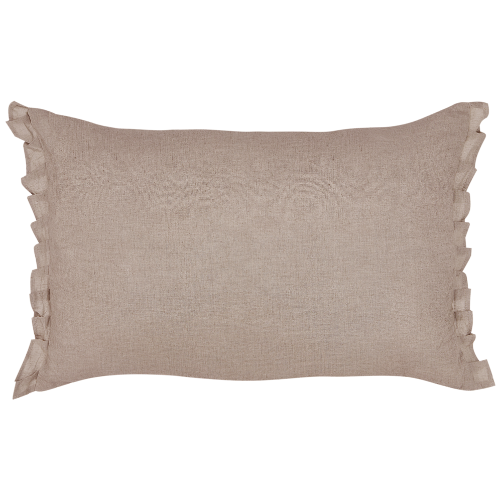 Set di 2 cuscini decorativi in lino marrone chiaro 30 x 45 cm con balze e fiocchi