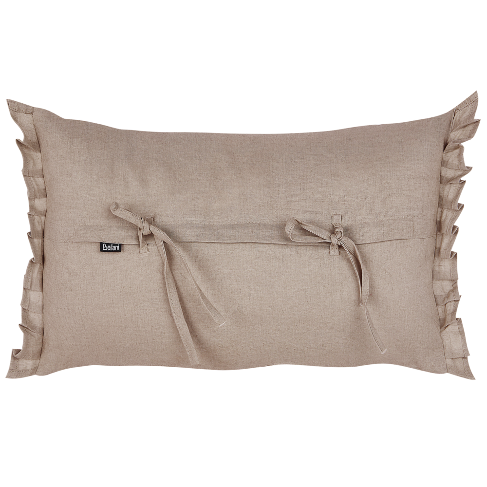 Set di 2 cuscini decorativi in lino marrone chiaro 30 x 45 cm con balze e fiocchi