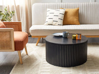 Tavolino moderno con contenitore e base rotonda in legno di mango scuro soggiorno sala da pranzo contemporaneo
