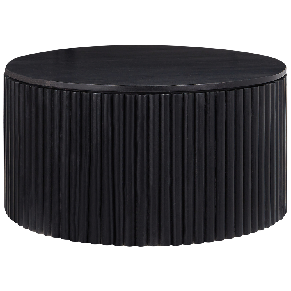 Tavolino moderno con contenitore e base rotonda in legno di mango scuro soggiorno sala da pranzo contemporaneo