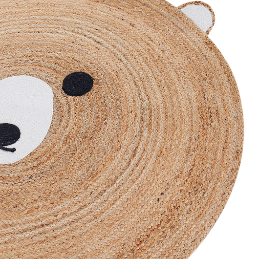 Tappeto Beige Juta ø 120 cm Rotondo Orso decorativo Stile Boho Soggiorno Bambini Camera dei bambini