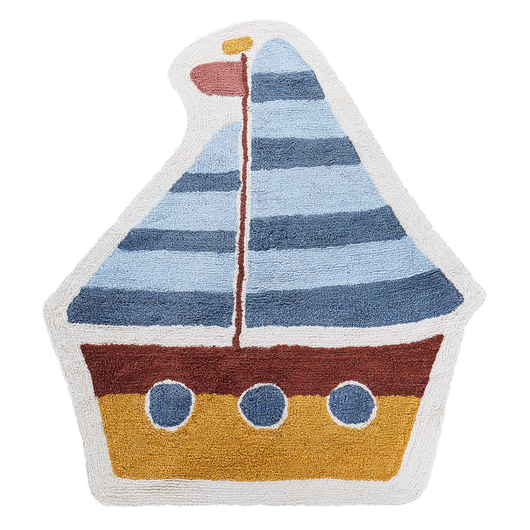 Tappeto multicolore in cotone ø 120 cm motivo decorativo a nave stile boho soggiorno cameretta bambini