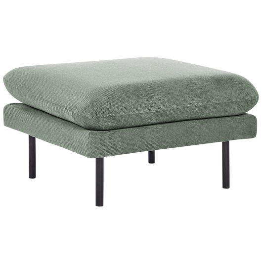 Pouf quadrato con cuscino in tessuto di ciniglia verde chiaro con gambe nere stile moderno retrò