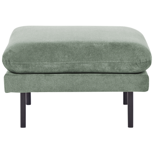 Pouf quadrato con cuscino in tessuto di ciniglia verde chiaro con gambe nere stile moderno retrò