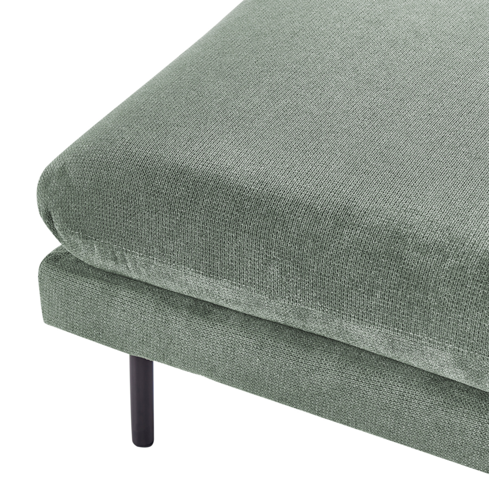 Pouf quadrato con cuscino in tessuto di ciniglia verde chiaro con gambe nere stile moderno retrò