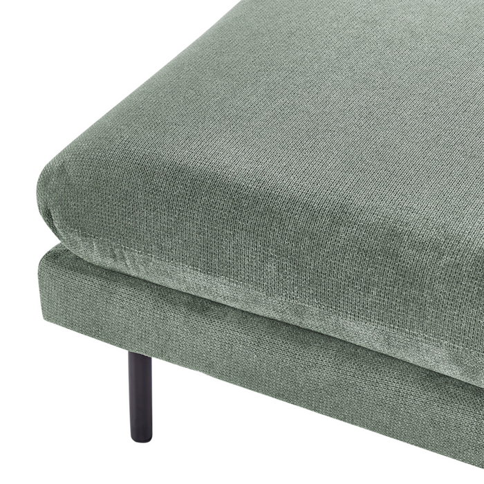 Pouf quadrato con cuscino in tessuto di ciniglia verde chiaro con gambe nere stile moderno retrò
