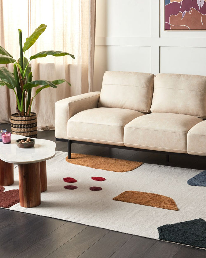 Tappeto moderno in cotone con motivo astratto e nappe multicolore 140 x 200 cm camera da letto soggiorno