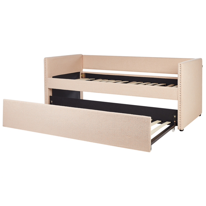 Letto estraibile 90 x 200 cm Bouclé Rosa Pesca Singolo doghe in legno Daybed Glamour Borchie decorative