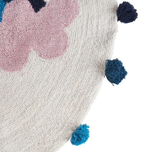 Tappeto moderno per bambini in cotone multicolore rotondo intrecciato a mano con nappe decorative ø 120 cm cameretta nursery