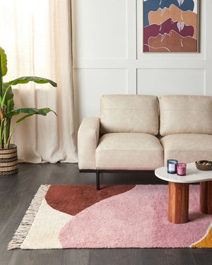 Tappeto moderno in cotone rosa con motivo astratto e nappe rettangolare 140 x 200 cm cameretta nursery