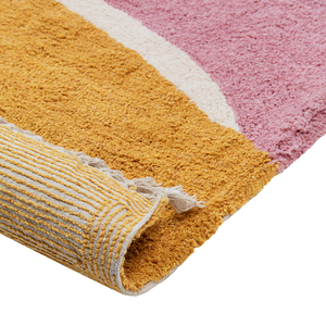 Tappeto moderno in cotone rosa con motivo astratto e nappe rettangolare 140 x 200 cm cameretta nursery