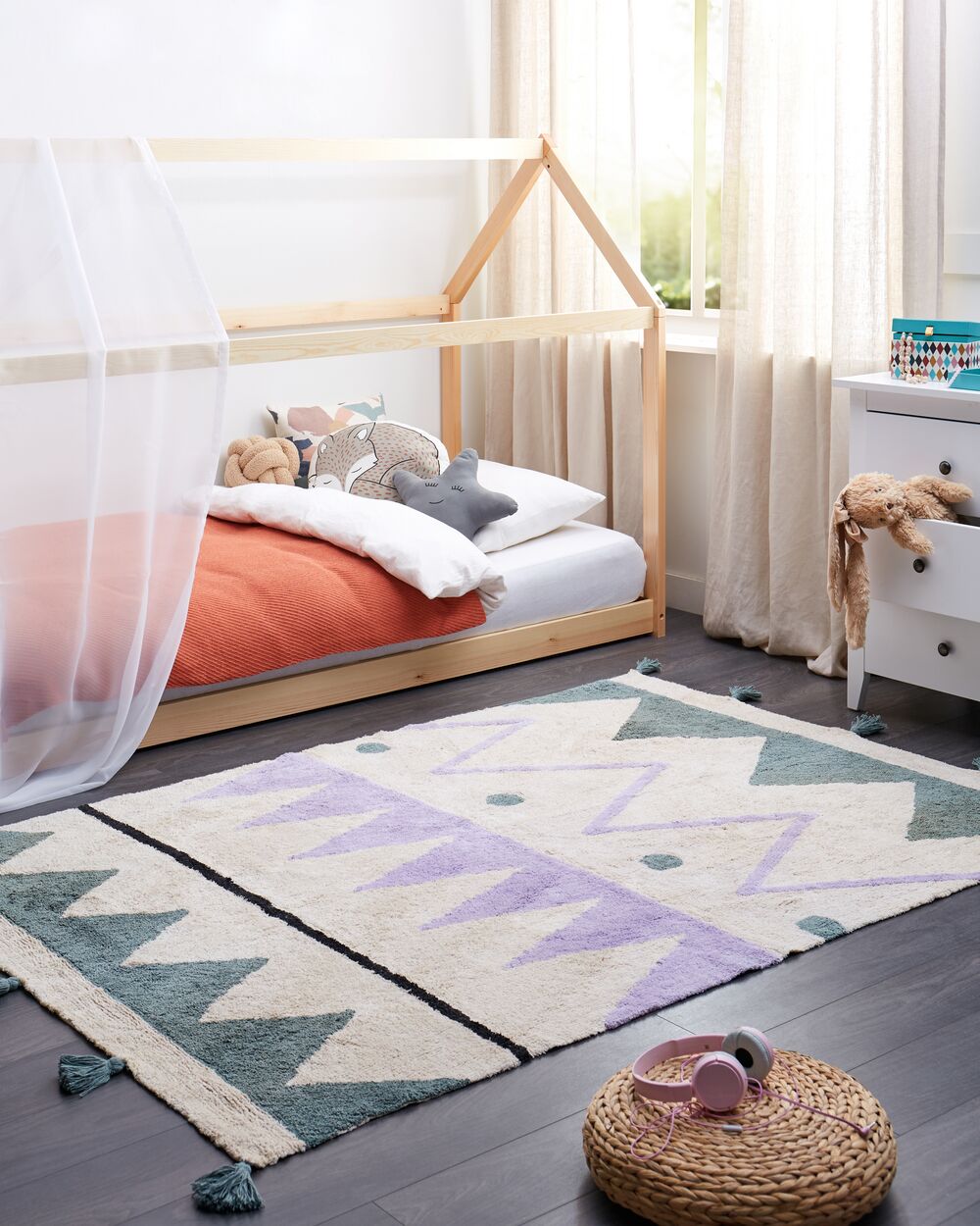 Tappeto per cameretta con motivo astratto e nappe multicolore 140 x 200 cm camera per bambini nursery soggiorno