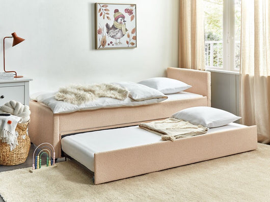 Divano Letto estraibile 80 x 200 cm Rivestimento in bouclé rosa pesca Misura singola sottoletto per ospiti