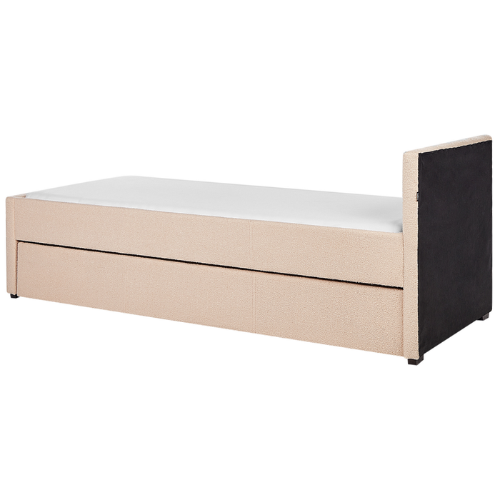 Divano Letto estraibile 80 x 200 cm Rivestimento in bouclé rosa pesca Misura singola sottoletto per ospiti