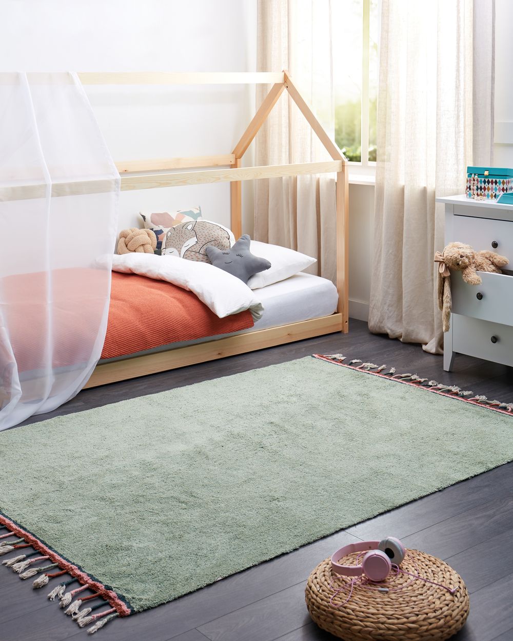 Tappeto per bambini in cotone verde 140 x 200 cm Rettangolare con nappe Motivi solidi Tappeto per bambini moderno e bohémien