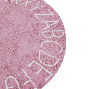 Tappeto Rosa Cotone ø 120 cm Rotondo fatto a mano con alfabeto stile Boho Soggiorno Bambini Camera dei bambini