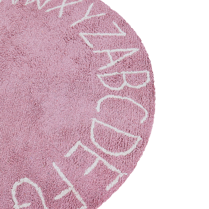 Tappeto Rosa Cotone ø 120 cm Rotondo fatto a mano con alfabeto stile Boho Soggiorno Bambini Camera dei bambini