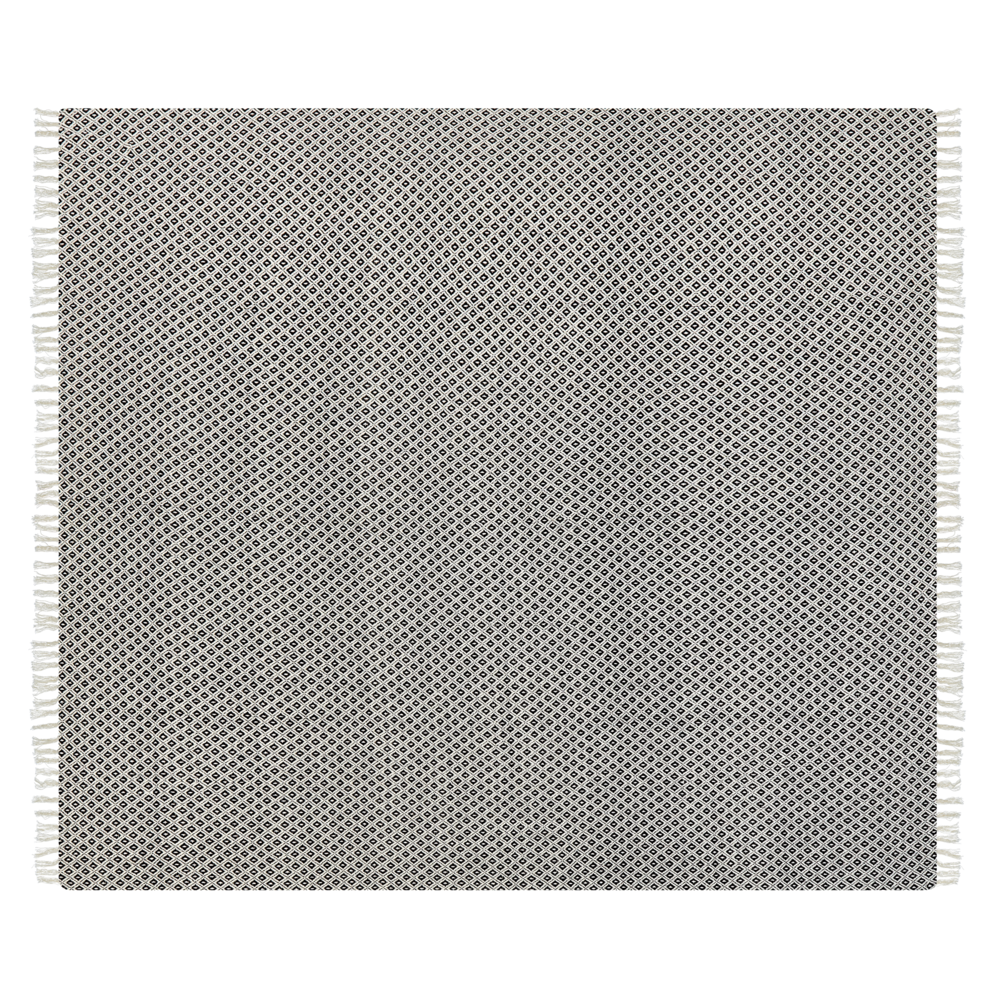 Plaid di cotone fatto a mano con motivo geometrico e nappe bianco e nero 200 x 220 cm copriletto soggiorno camera da letto divano
