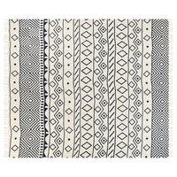 Plaid in cotone fatto a mano con motivo geometrico e nappe beige e blu marino 200 x 240 cm divano camera da letto soggiorno