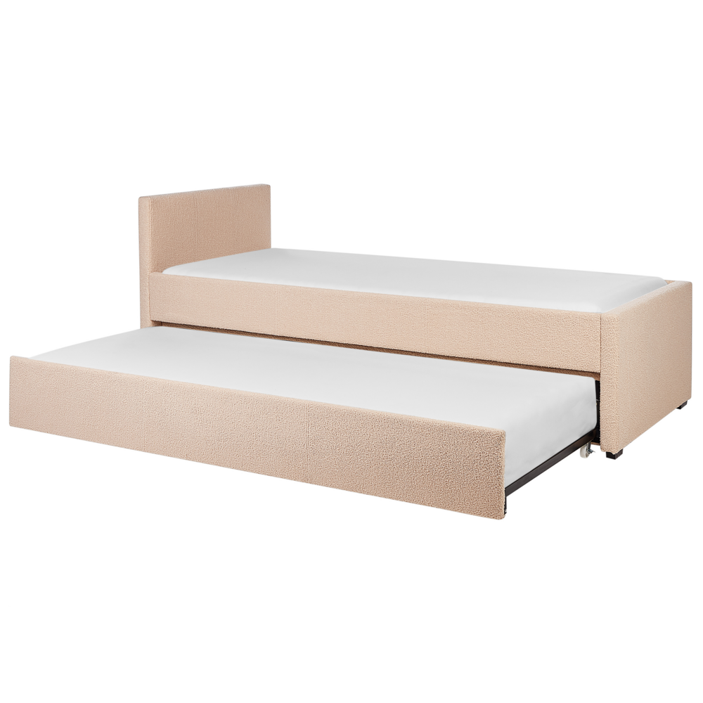 Divano Letto estraibile 80 x 200 cm Rivestimento in bouclé rosa pesca Misura singola sottoletto per ospiti