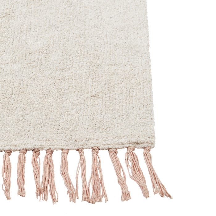 Tappeto rettangolare in cotone bianco sporco con motivo mongolfiera140 x 200 cm stile boho cameretta