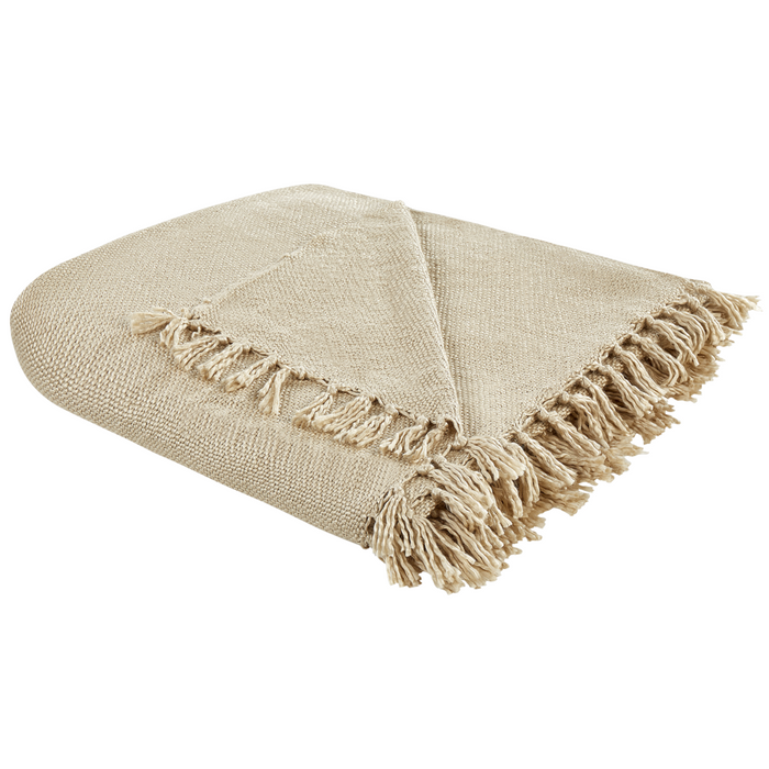 Coperta tessuta a mano con frange 150 x 200 cm beige stile classico morbida letto divano