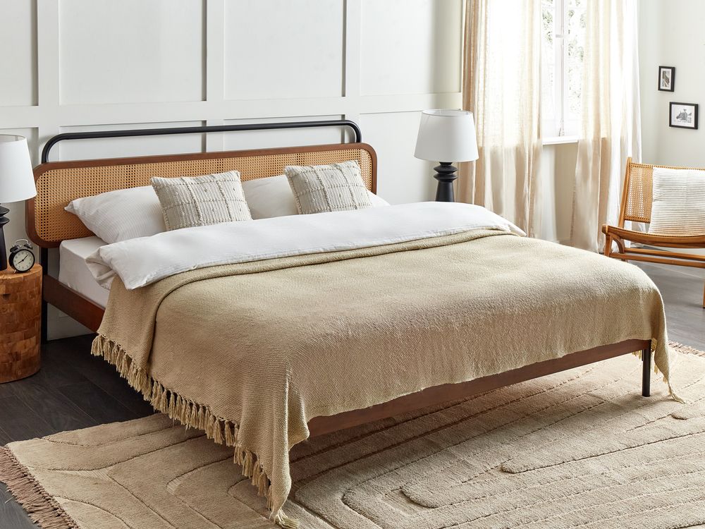 Coperta tessuta a mano con frange 240 x 220 cm beige stile classico morbida letto divano