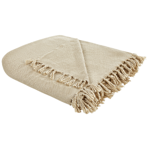 Coperta tessuta a mano con frange 240 x 220 cm beige stile classico morbida letto divano