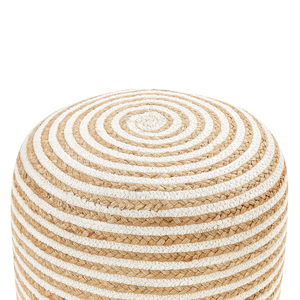 Pouf rotondo beige in iuta intrecciata con strisce bianche 40 x 40 cm stile boho camera da letto soggiorno