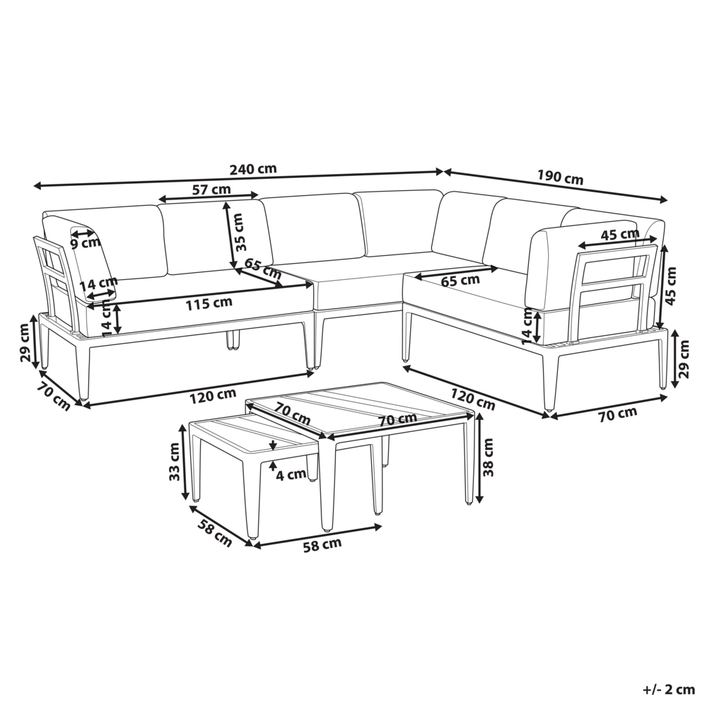Set Divano da Esterno in Alluminio grigio e cuscini beige a 6 posti Patio Moderno