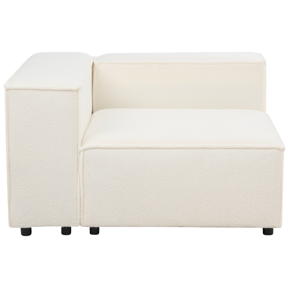 Divano moderno a 3 posti con ottomana Gambe nere Rivestimento in tessuto bouclè bianco Soggiorno moderno