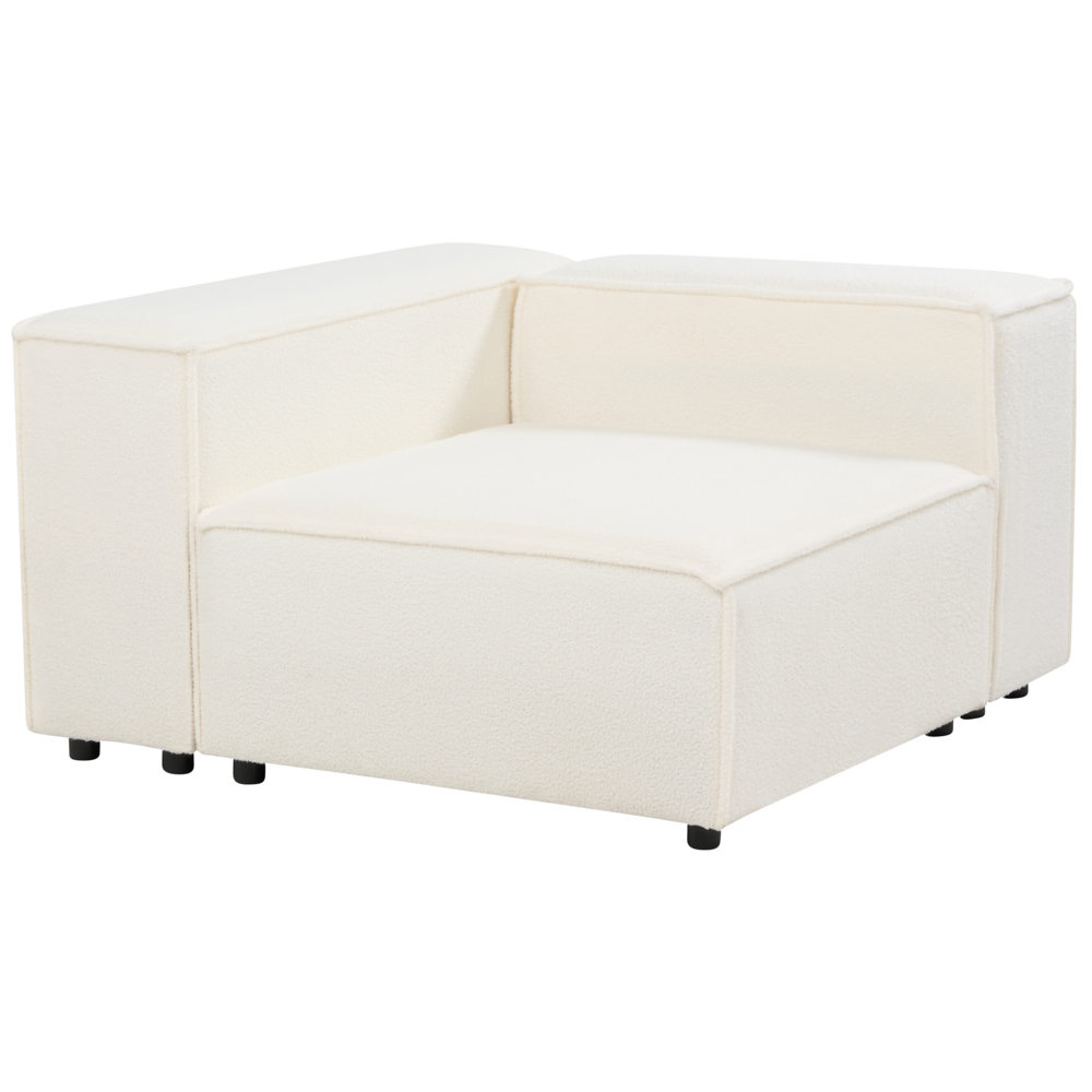 Divano moderno a 3 posti con ottomana Gambe nere Rivestimento in tessuto bouclè bianco Soggiorno moderno