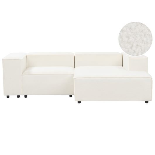 Divano angolare lato sinistro a 2 posti in tessuto bouclè bianco stile moderno contemporaneo