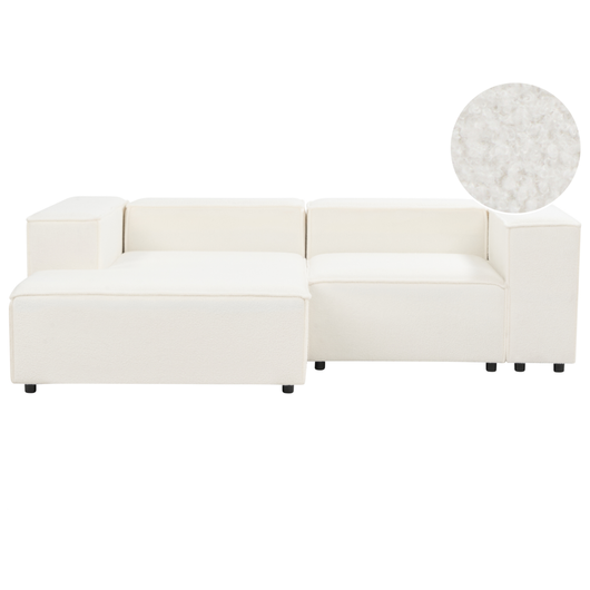 Divano angolare lato destro a 2 posti in tessuto bouclè bianco stile moderno contemporaneo