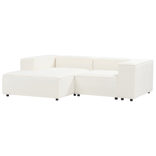 Divano angolare lato destro a 2 posti in tessuto bouclè bianco stile moderno contemporaneo