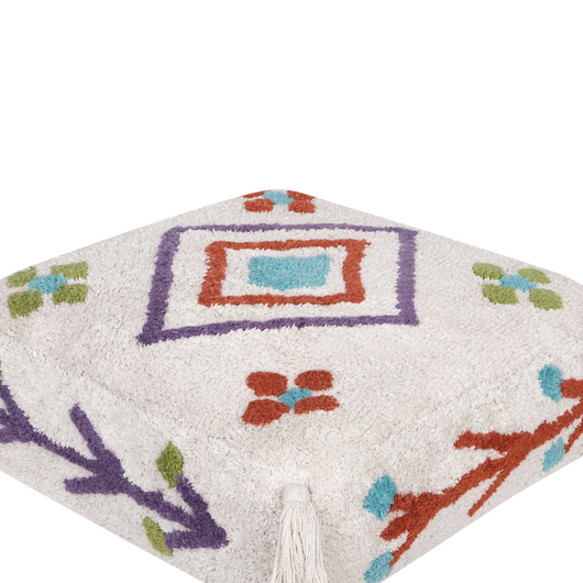 Cuscino da terra in cotone bianco e multicolore 55 x 55 x 20 cm Tessuto quadrato a motivi geometrici Pouf da seduta
