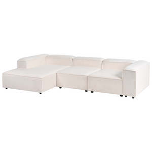 Divano moderno lato destro a 4 posti in tessuto bouclè bianco sporco e stile moderno contemporaneo