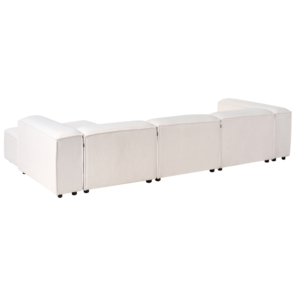 Divano moderno lato destro a 4 posti in tessuto bouclè bianco sporco e stile moderno contemporaneo