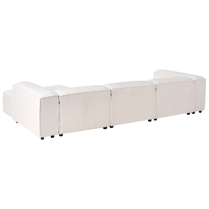 Divano moderno lato destro a 4 posti in tessuto bouclè bianco sporco e stile moderno contemporaneo