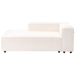 Divano moderno lato destro a 4 posti in tessuto bouclè bianco sporco e stile moderno contemporaneo