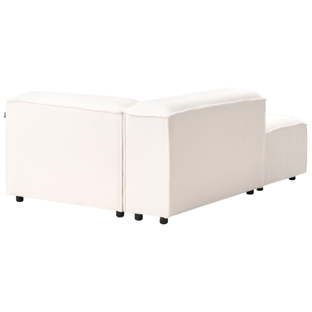 Divano moderno lato destro a 4 posti in tessuto bouclè bianco sporco e stile moderno contemporaneo