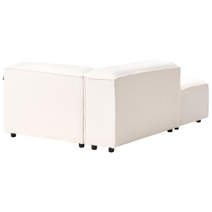 Divano moderno lato destro a 4 posti in tessuto bouclè bianco sporco e stile moderno contemporaneo