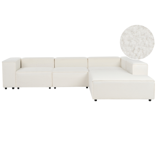 Divano moderno lato sinistro a 4 posti in tessuto bouclè bianco con gambe nere Soggiorno moderno